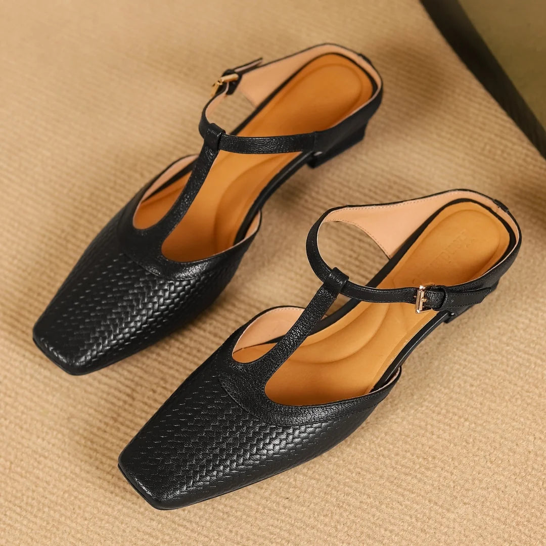 Image of Irene | Women's Backless Block Heel T-Strap Mules