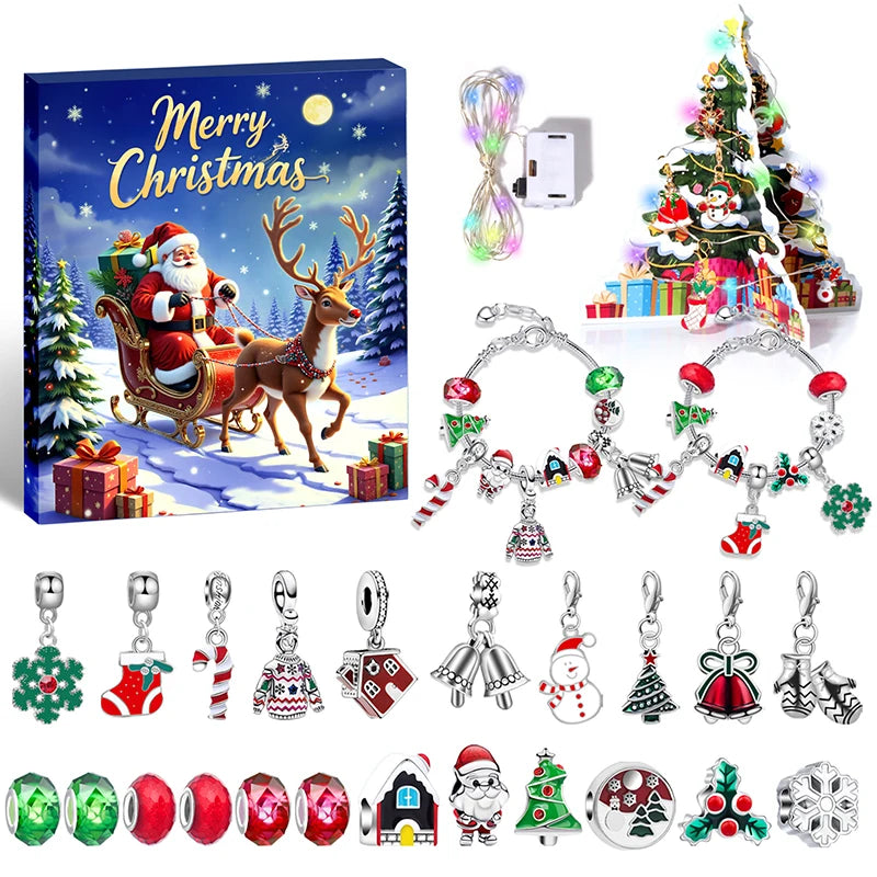 Kids' 24-Day Christmas Countdown Bracelet Advent Calendar with Colorful Crystals in a Gift Box
