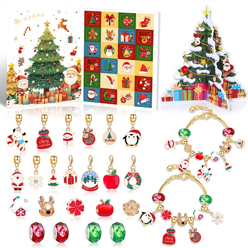 Kids' 24-Day Christmas Countdown Bracelet Advent Calendar with Colorful Crystals in a Gift Box