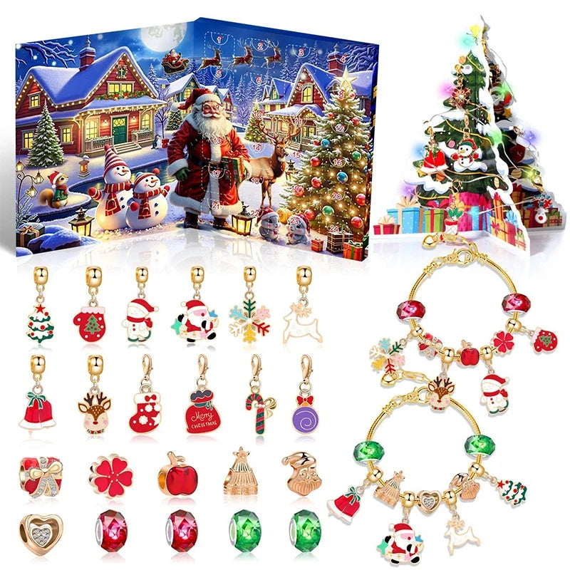 Kids' 24-Day Christmas Countdown Bracelet Advent Calendar with Colorful Crystals in a Gift Box