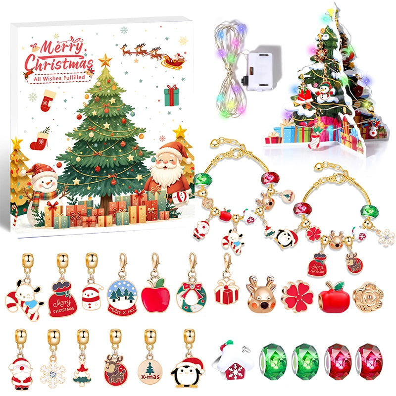 Kids' 24-Day Christmas Countdown Bracelet Advent Calendar with Colorful Crystals in a Gift Box