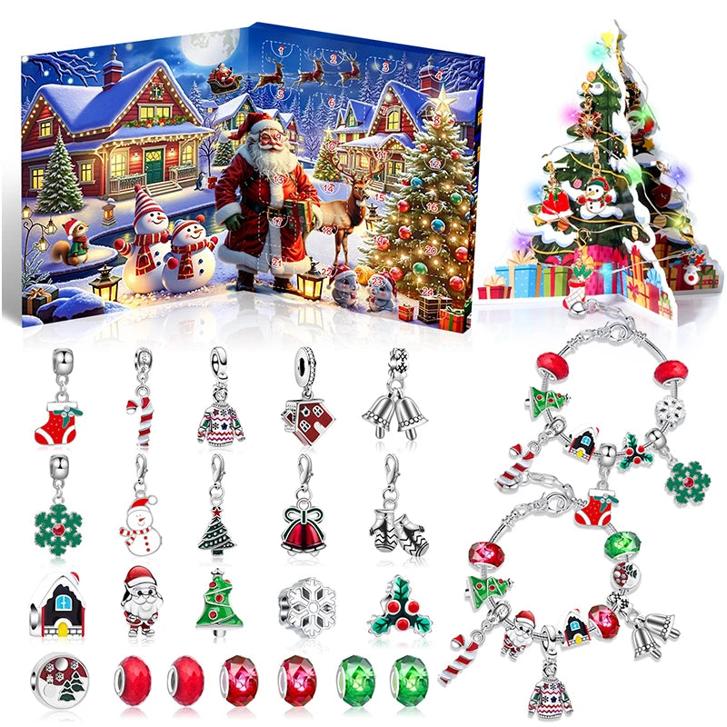 Kids' 24-Day Christmas Countdown Bracelet Advent Calendar with Colorful Crystals in a Gift Box