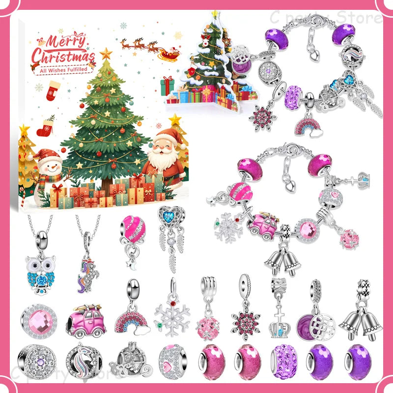 Kids' 24-Day Christmas Countdown Bracelet Advent Calendar with Colorful Crystals in a Gift Box