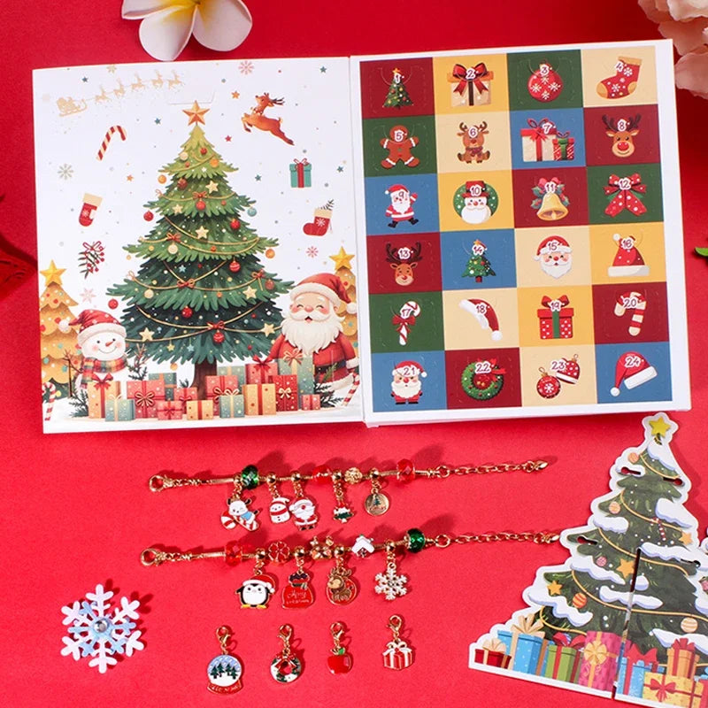 Kids' 24-Day Christmas Countdown Bracelet Advent Calendar with Colorful Crystals in a Gift Box