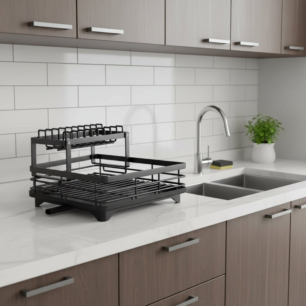 KITCHENFORM – Foldable stainless steel dish rack, space-saving design for modern kitchens