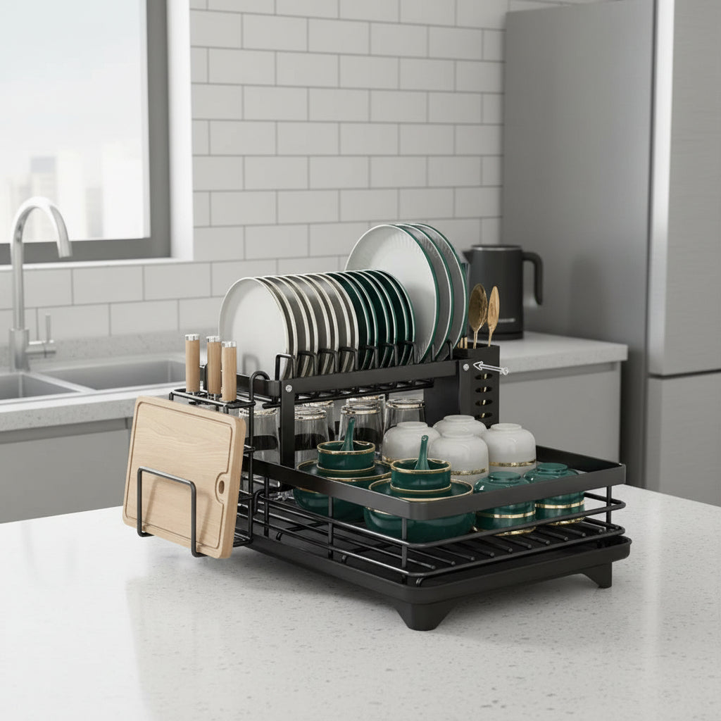 KITCHENFORM – Foldable stainless steel dish rack, space-saving design for modern kitchens