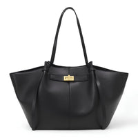 Lyra Black Vegan Leather Tote Bag with Gold Accent