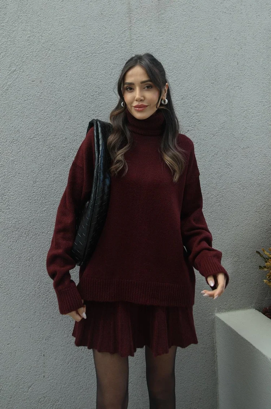 Image of Leah | Women's Oversized Turtleneck Sweater Skirt Set