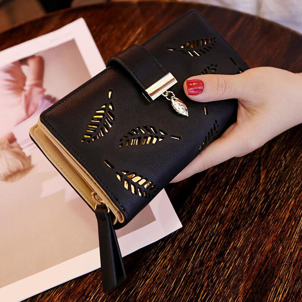 Leather Wallet with Golden Leaves