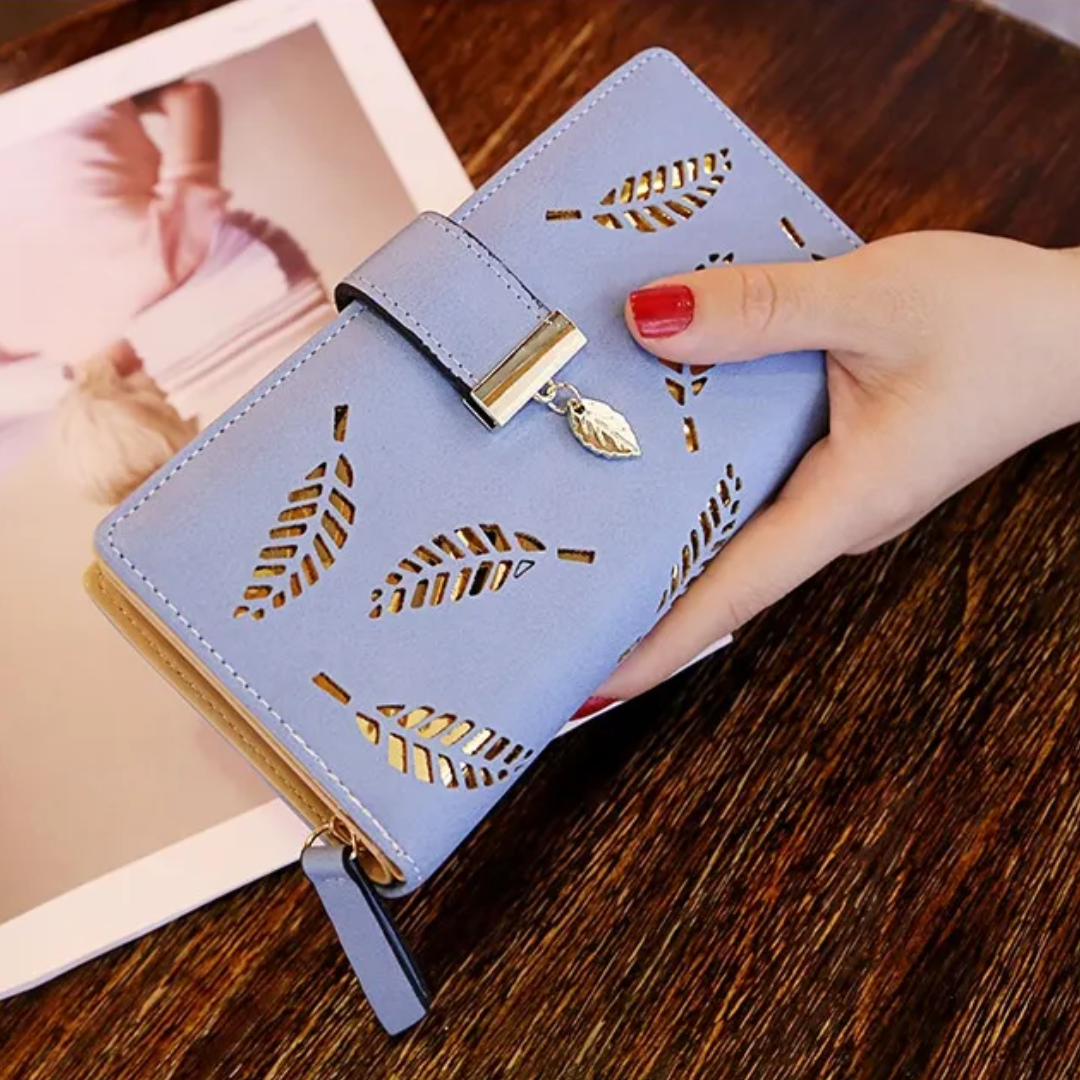 Leather Wallet with Golden Leaves