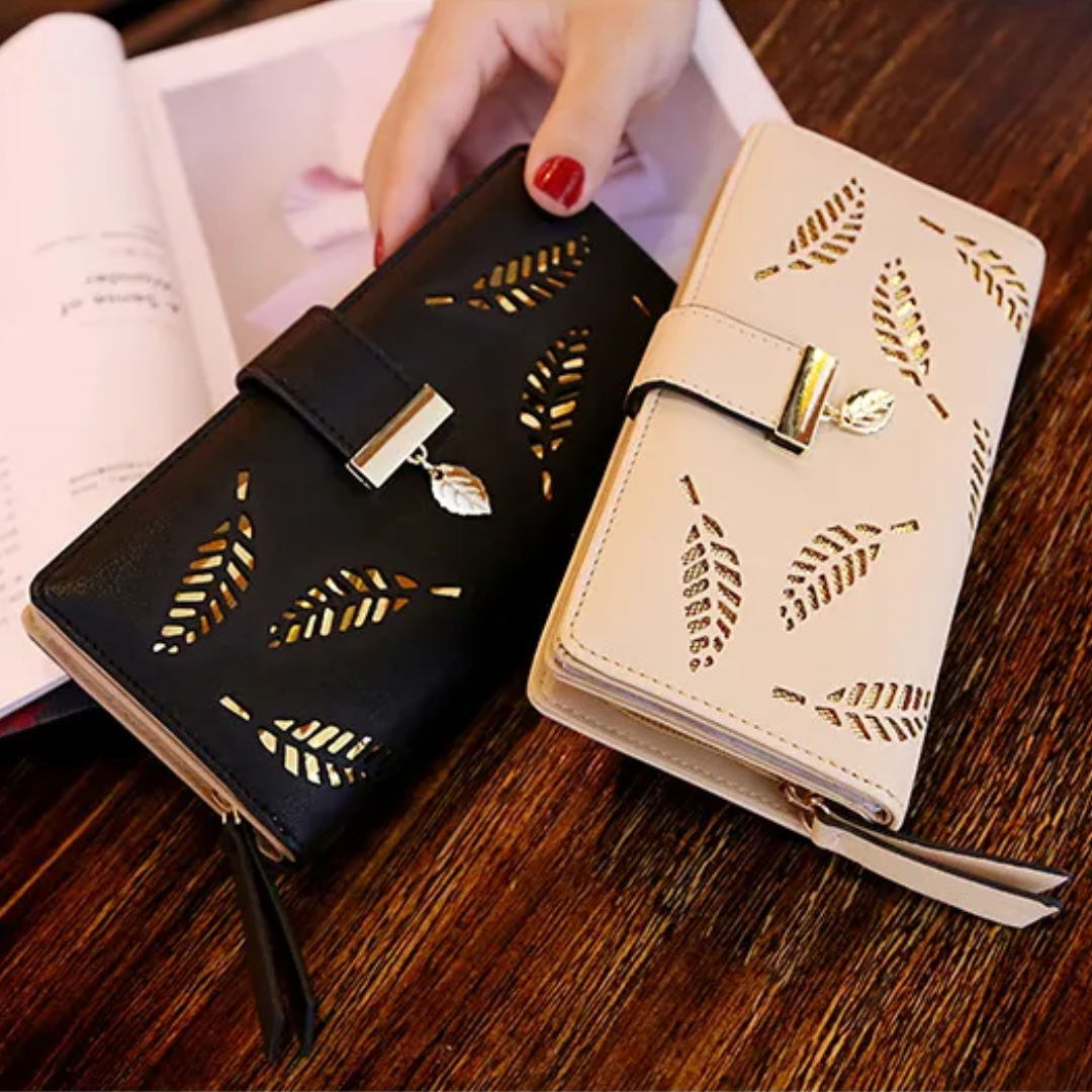 Leather Wallet with Golden Leaves