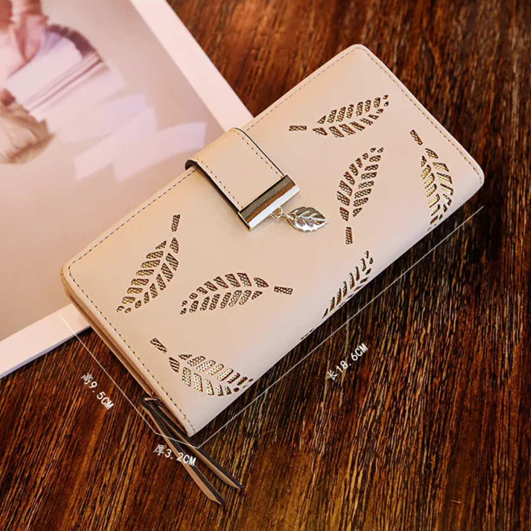 Leather Wallet with Golden Leaves