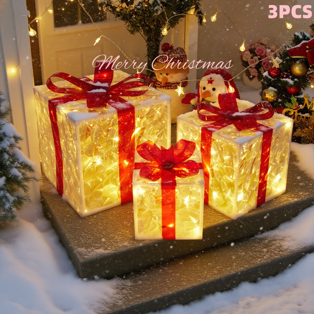 LED Lighted Christmas Gift Box Set Holiday Yard Decoration