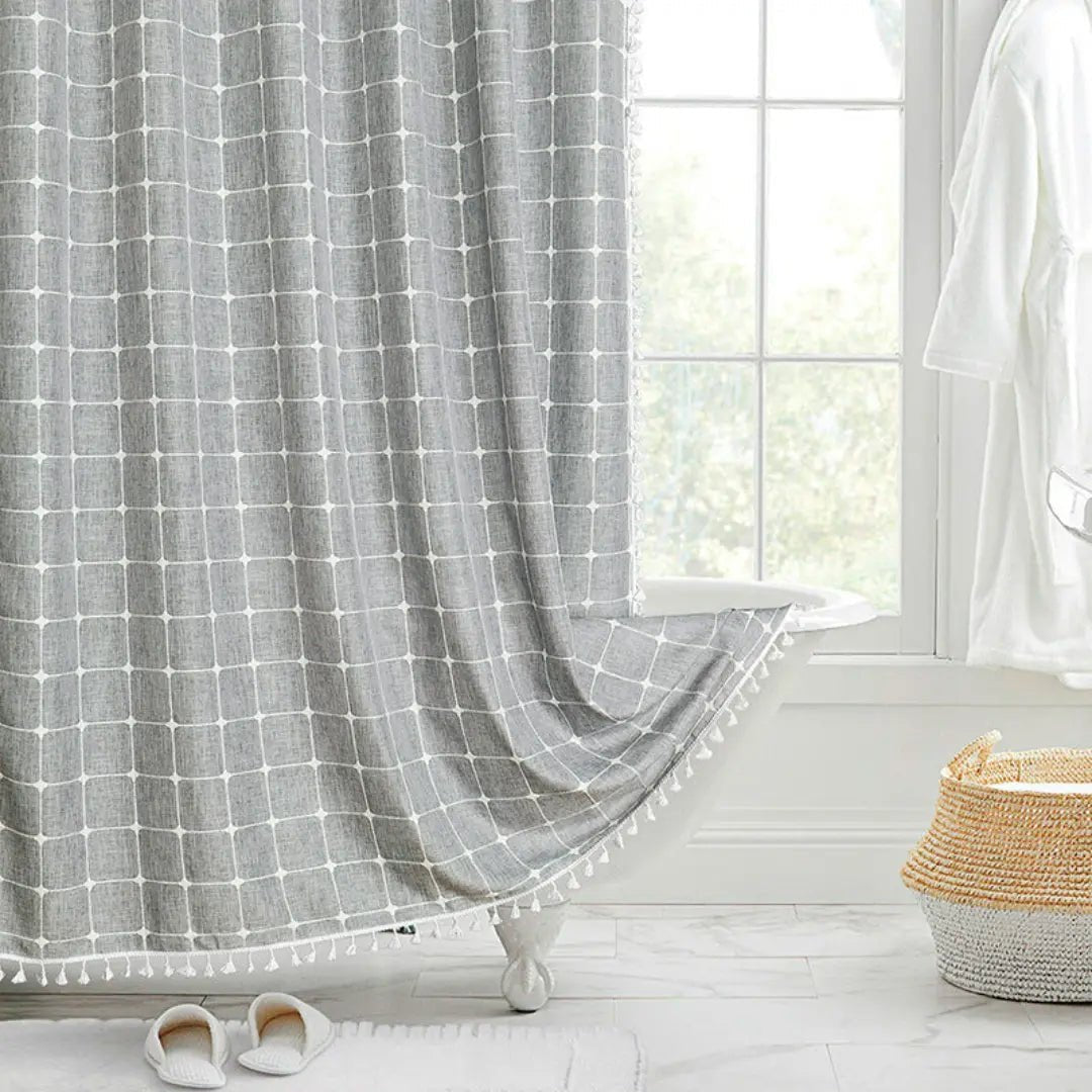 LINENCOVE – Bohemian linen shower curtain with tassels & waterproof design