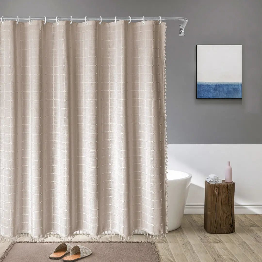 LINENCOVE – Bohemian linen shower curtain with tassels & waterproof design