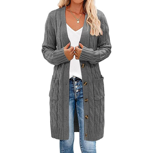 Long Cable-Knit Cardigan
