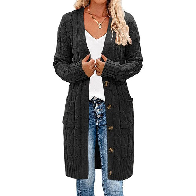 Long Cable-Knit Cardigan