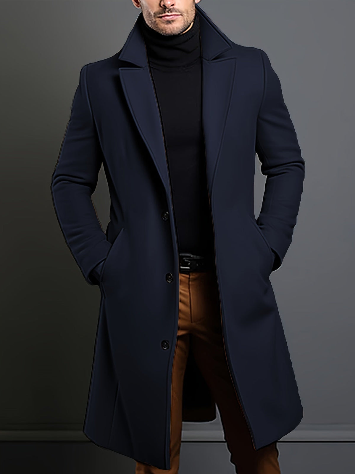 Long Single-Breasted Lapel Overcoat