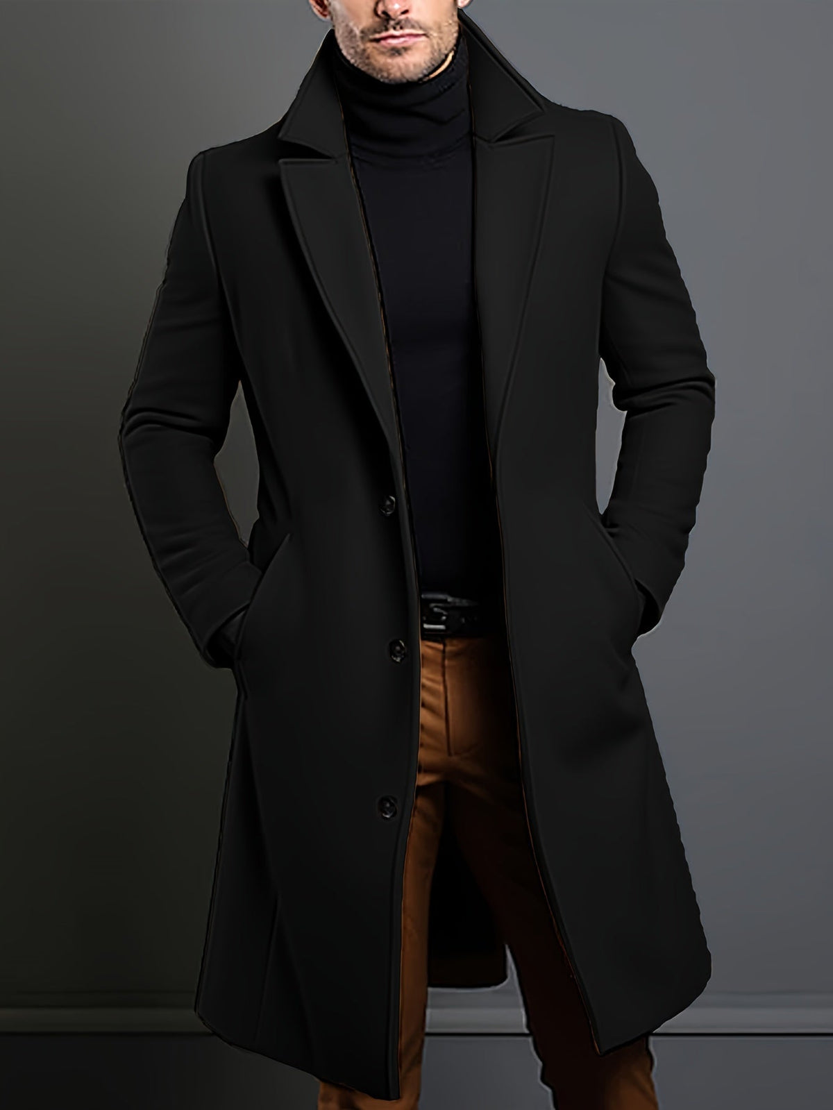 Long Single-Breasted Lapel Overcoat