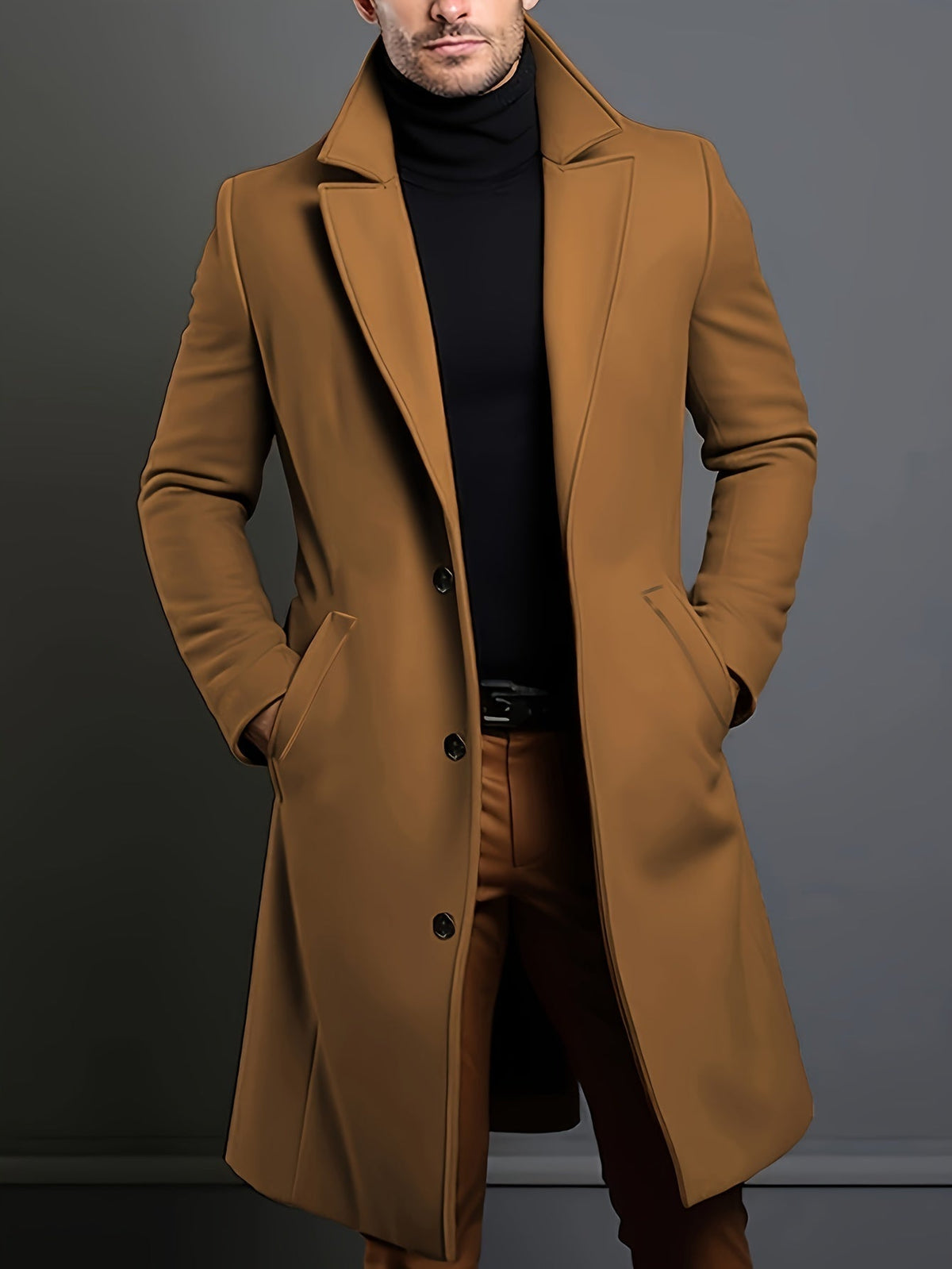 Long Single-Breasted Lapel Overcoat