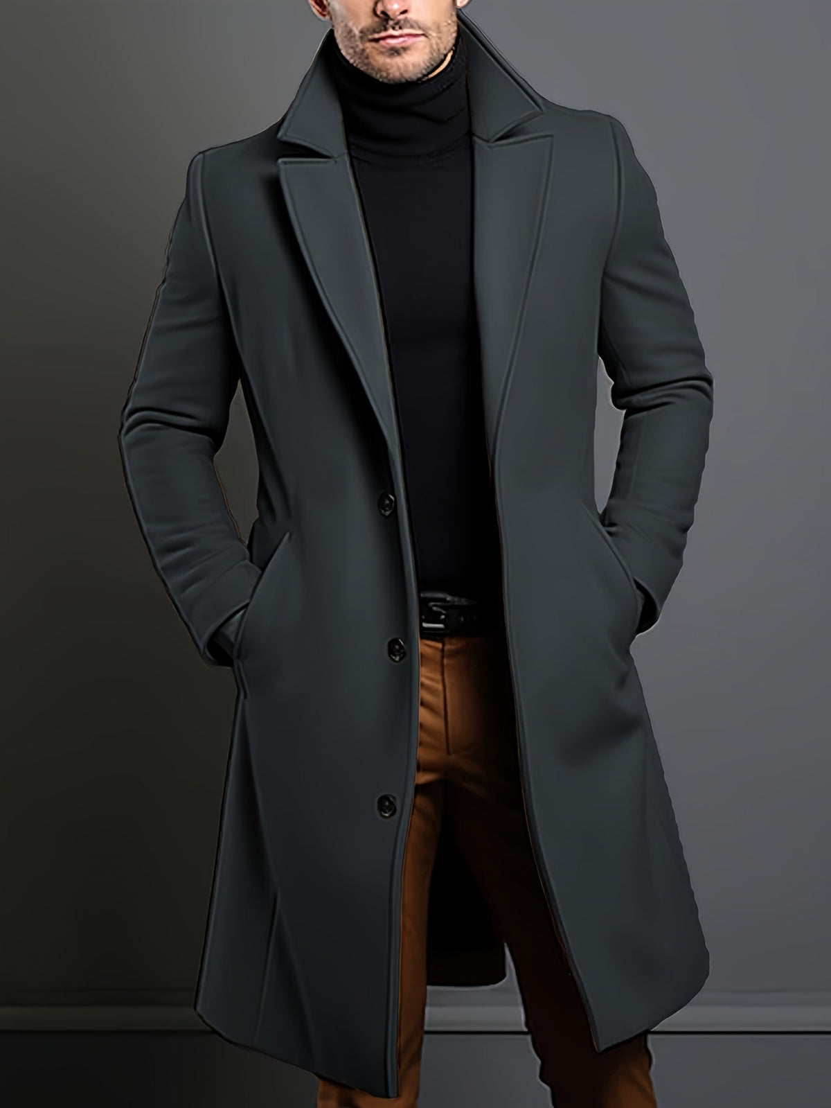 Long Single-Breasted Lapel Overcoat