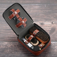 LuxeShine 9-Piece Leather Shoe Care Kit with Horsehair Brushes