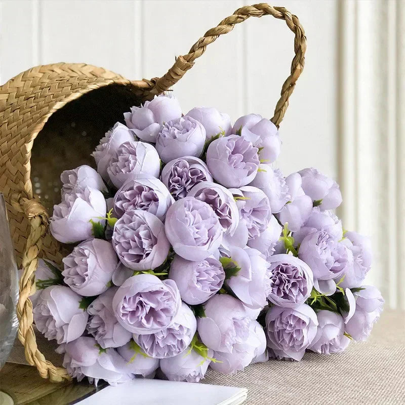 Lyra Silk Peony Bouquet With 27 Realistic Blooms In Romantic Tones