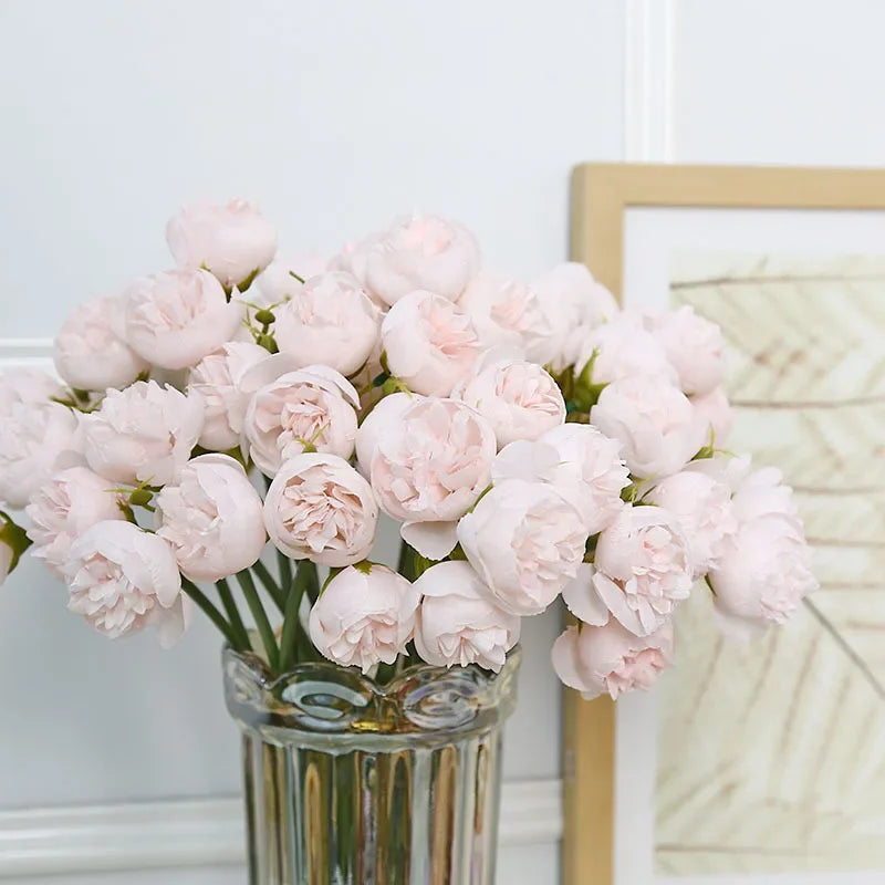 Lyra Silk Peony Bouquet With 27 Realistic Blooms In Romantic Tones