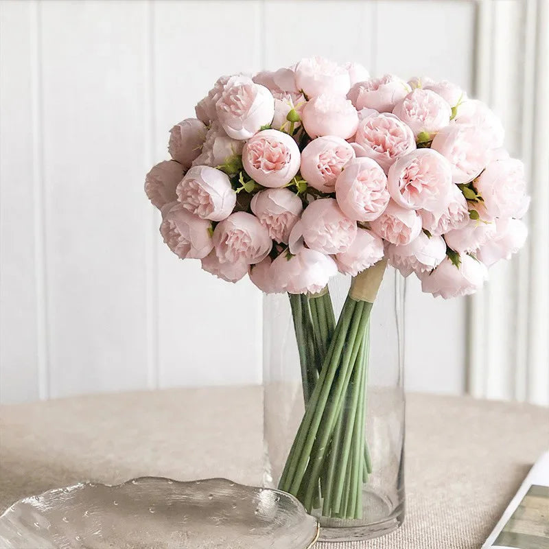 Lyra Silk Peony Bouquet With 27 Realistic Blooms In Romantic Tones