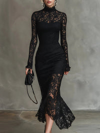 Mandy | Women's Lace Long Sleeve Midi Dress