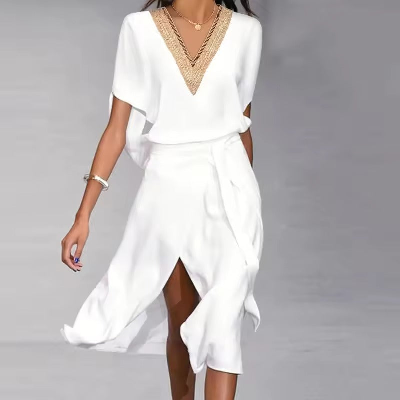 Image of Marilyn | Women's V-Neck Wrap Midi Dress