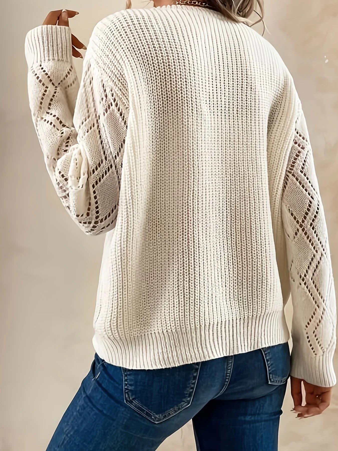 Image of Marina | Women's V-Neck Open Knit Sweater