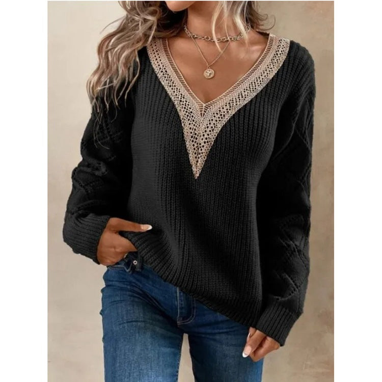 Image of Marina | Women's V-Neck Open Knit Sweater
