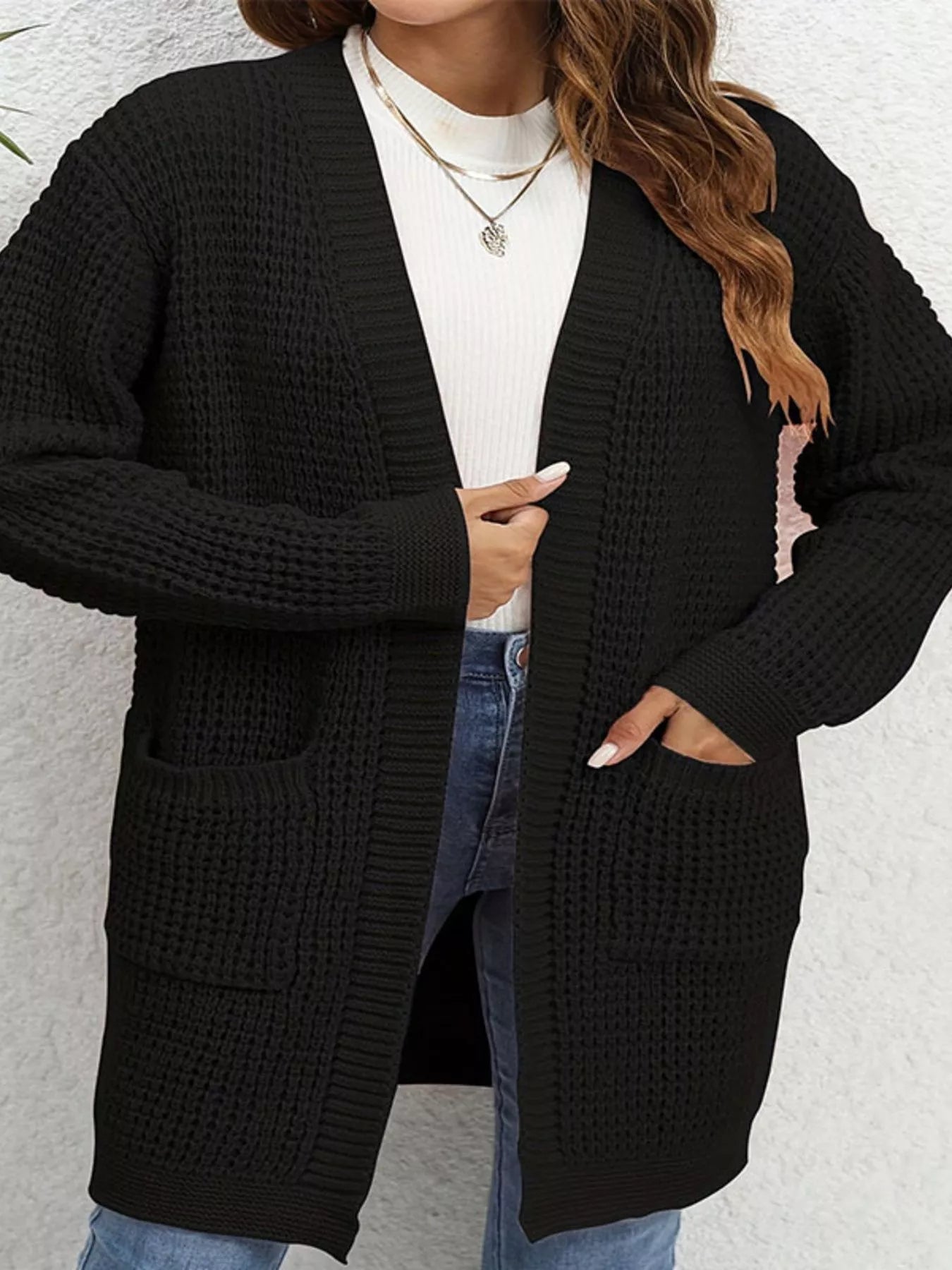 Image of Marlene | Women's Open Front Long Pocket Cardigan
