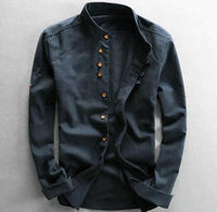 Men's Mandarin Collar Linen Blend Shirt