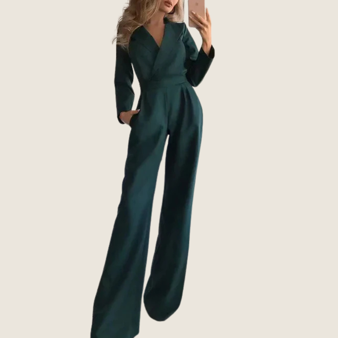 Image of Maya | Women's V-Neck Long Sleeve Wide Leg Jumpsuit