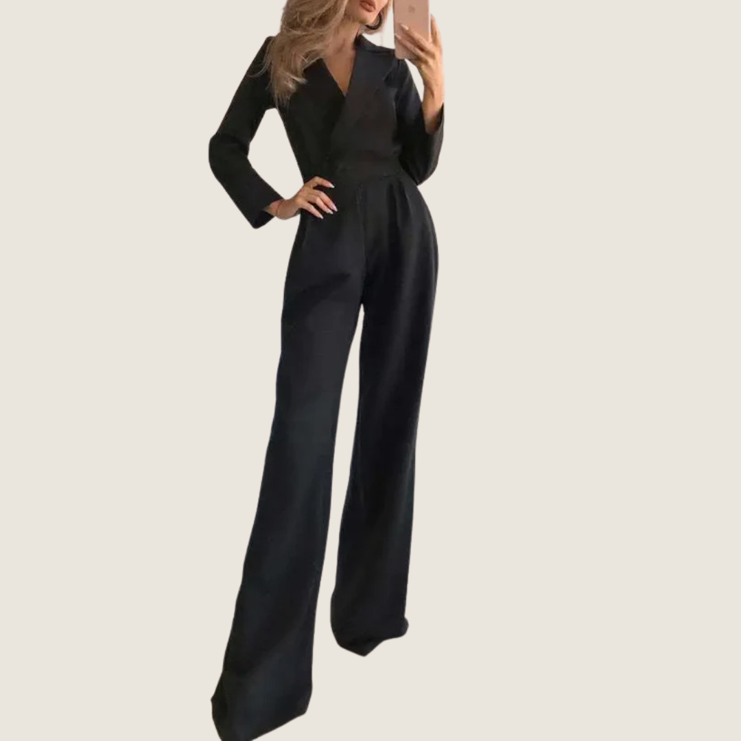 Image of Maya | Women's V-Neck Long Sleeve Wide Leg Jumpsuit