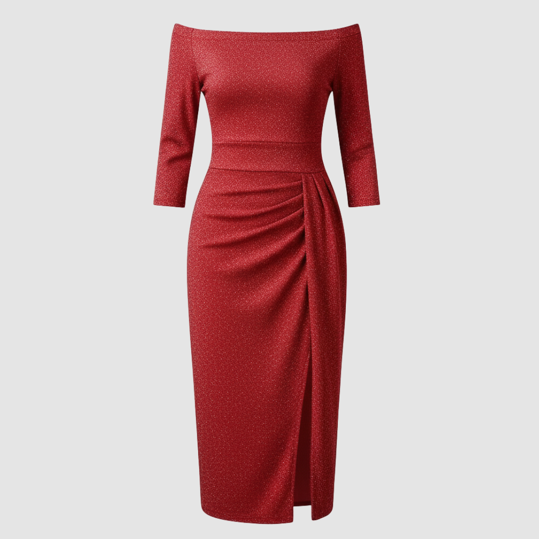 Image of Melinda | Women's Off-Shoulder Midi Dress