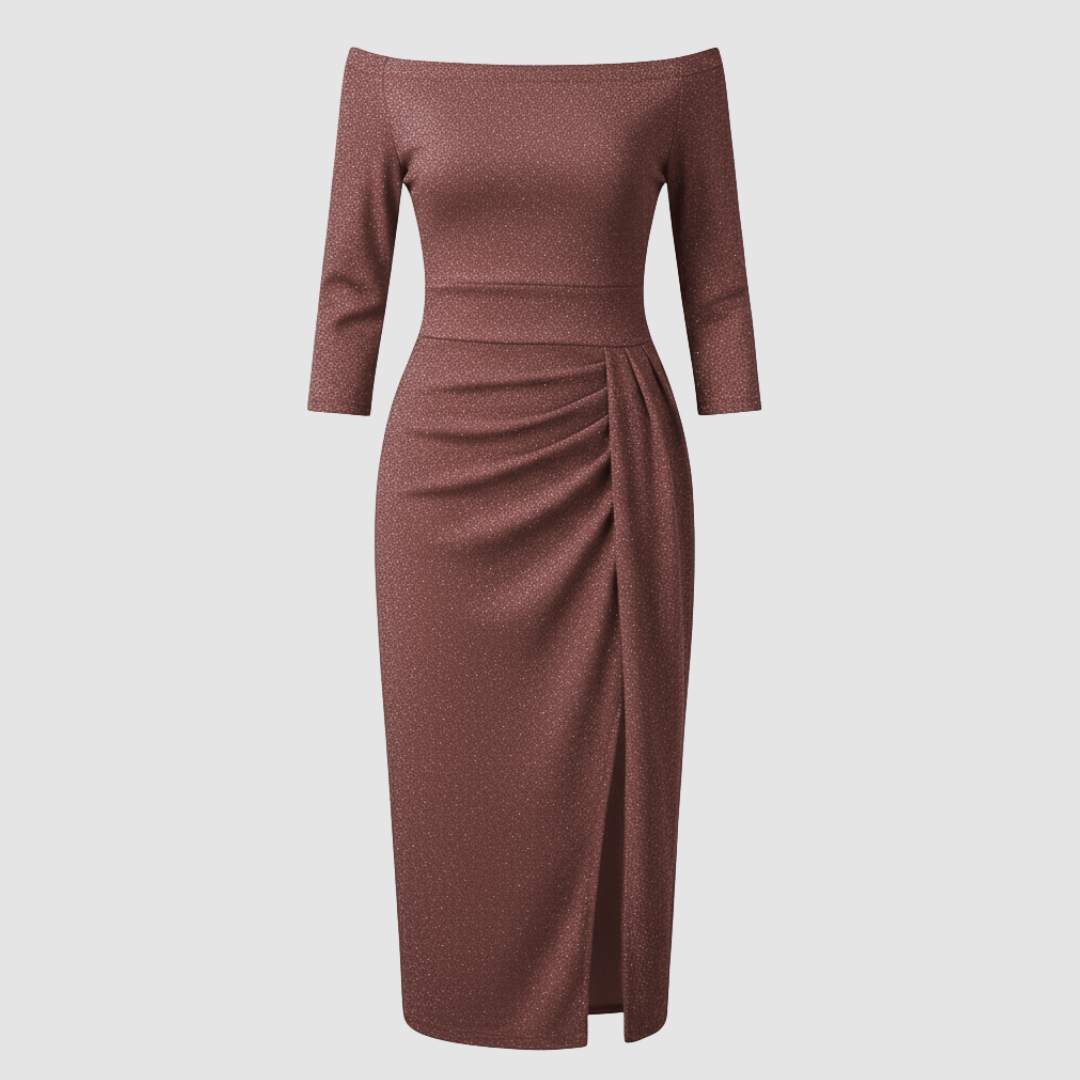 Image of Melinda | Women's Off-Shoulder Midi Dress