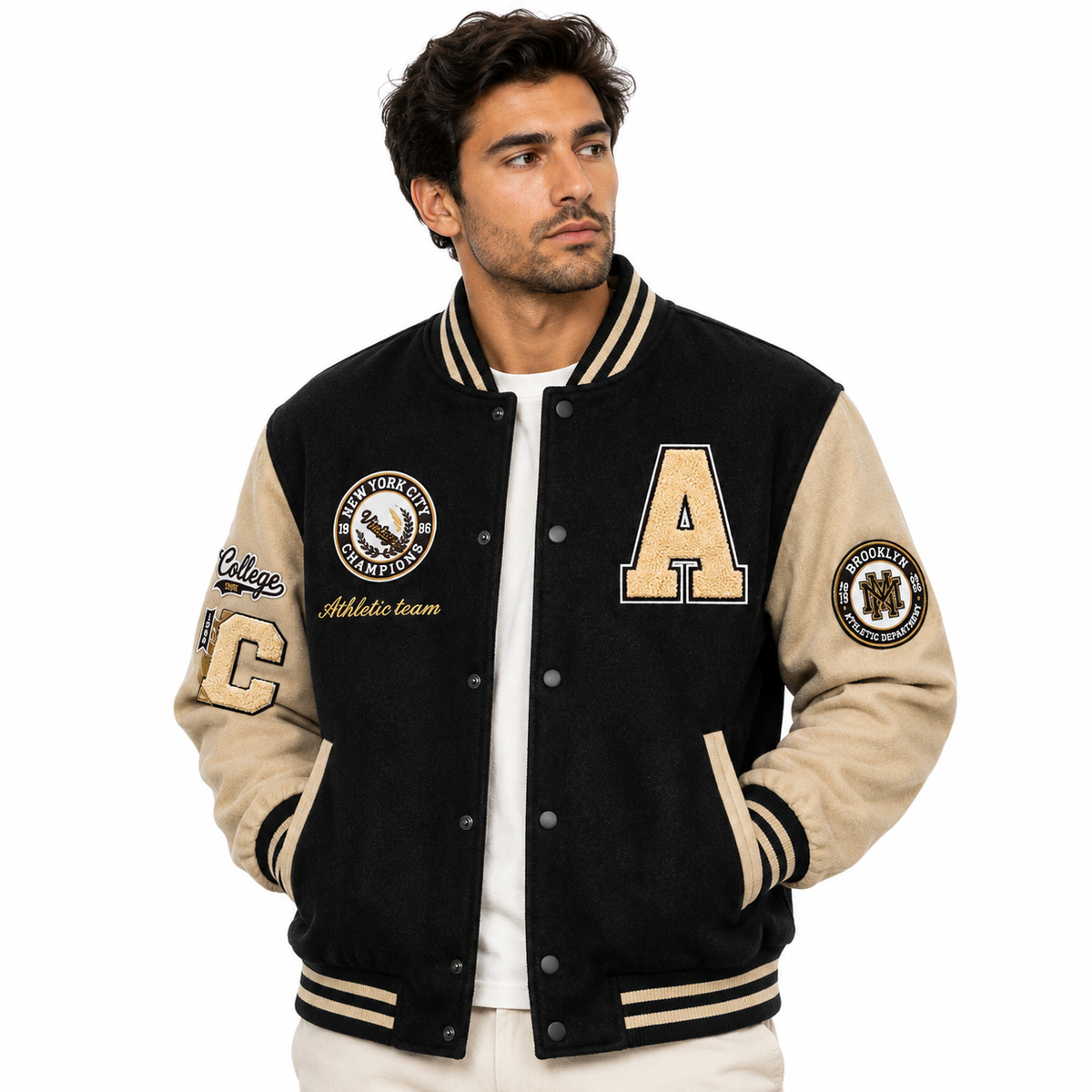 Men's Bomber Jacket with Button Closure and Side Pockets - Long-Sleeved Casual Jacket for Everyday Wear, Commuting and Seasonal Layering