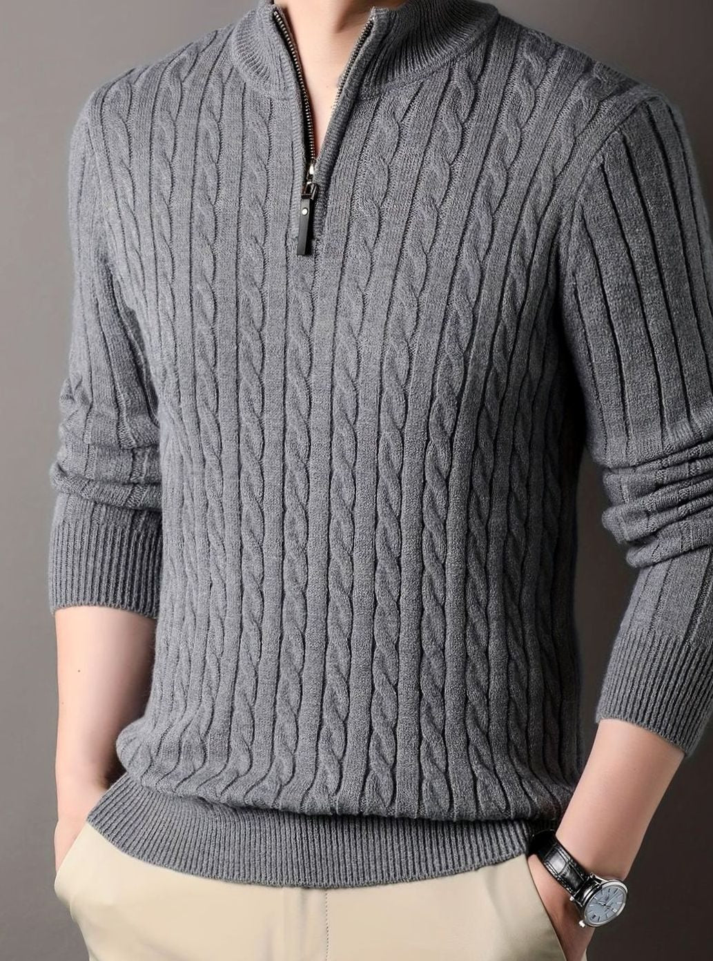 Men's Cable Knit Half-Zip Warm Winter Sweater