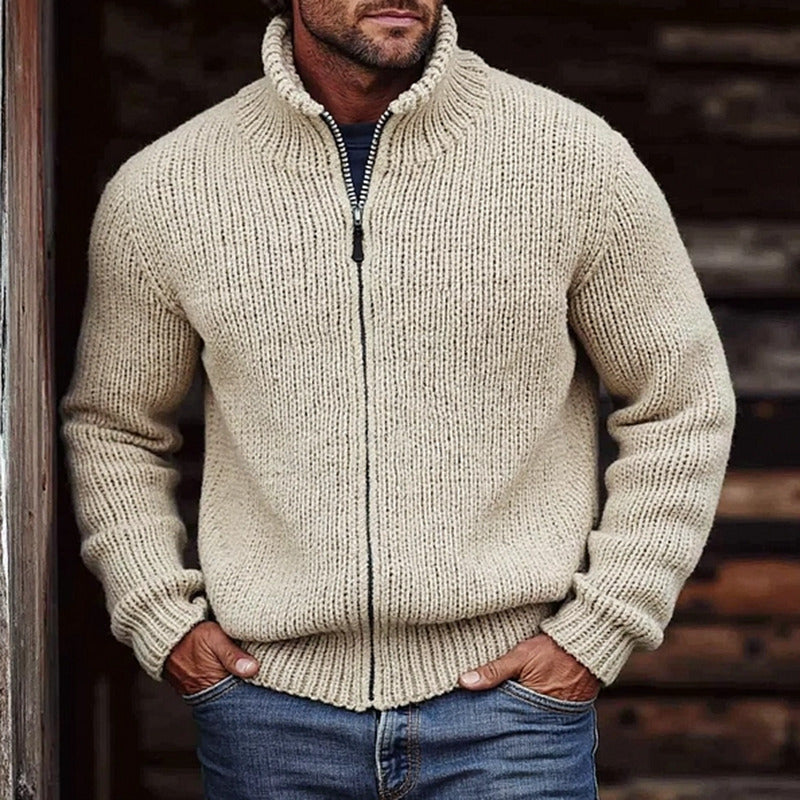 Men's Chunky Knit Stand-Collar Full-Zip Cardigan