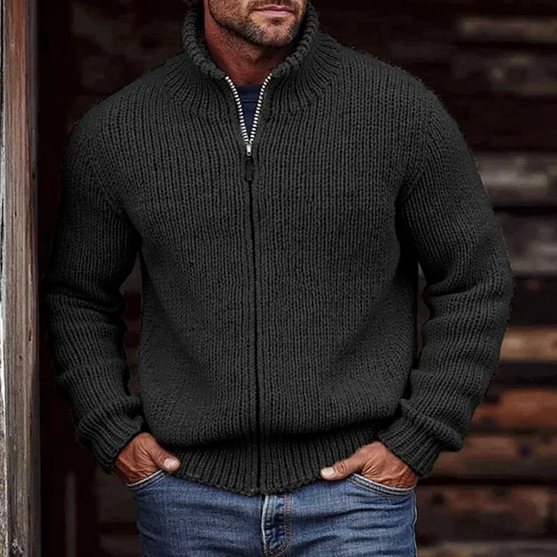 Men's Chunky Knit Stand-Collar Full-Zip Cardigan