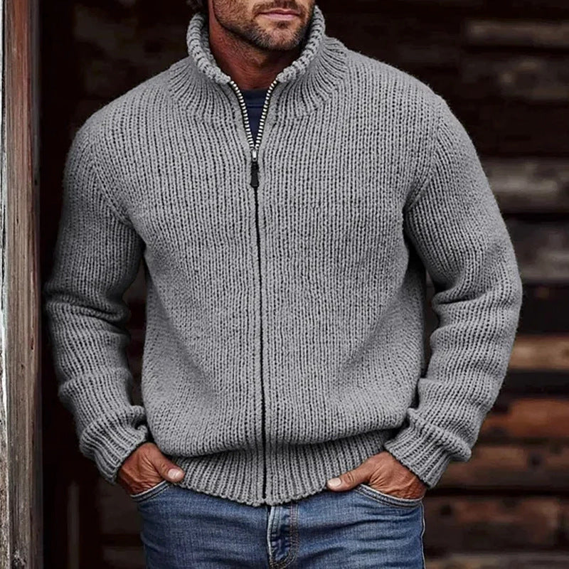 Men's Chunky Knit Stand-Collar Full-Zip Cardigan