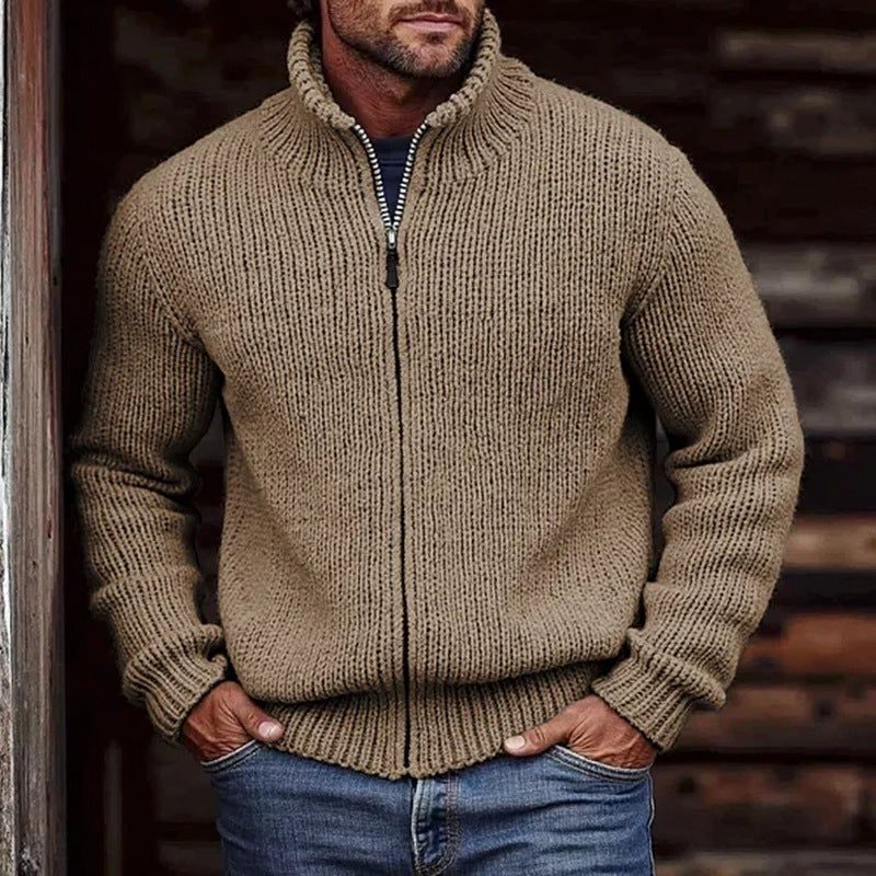 Men's Chunky Knit Stand-Collar Full-Zip Cardigan