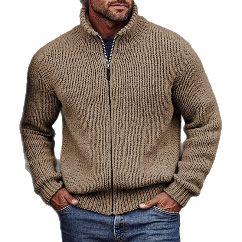 Men's Chunky Knit Stand-Collar Full-Zip Cardigan