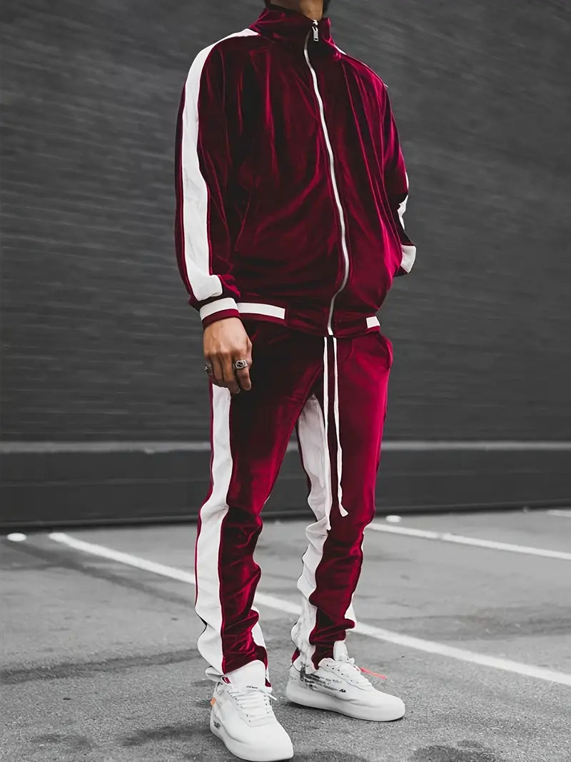 Men's Classic Full-Zip Velvet Tracksuit