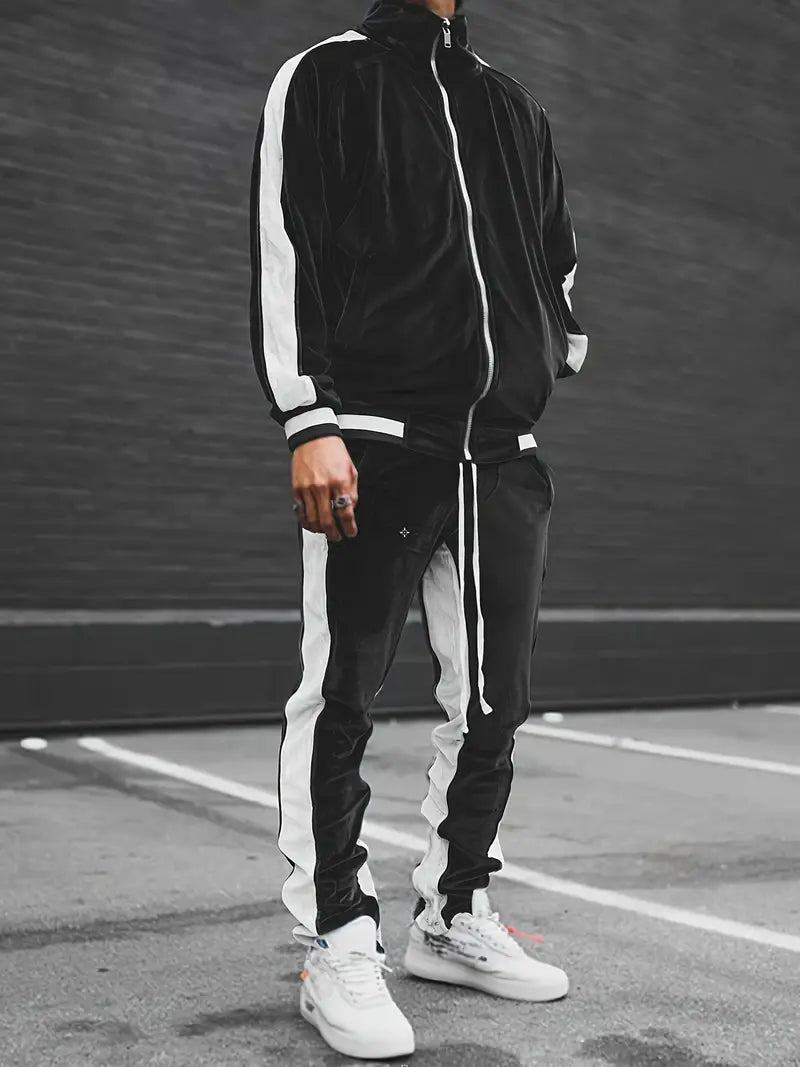 Men's Classic Full-Zip Velvet Tracksuit
