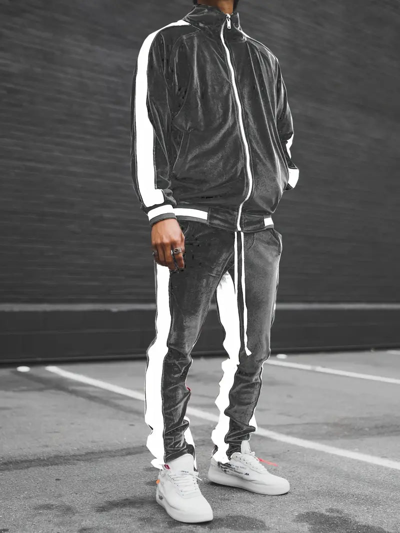 Men's Classic Full-Zip Velvet Tracksuit