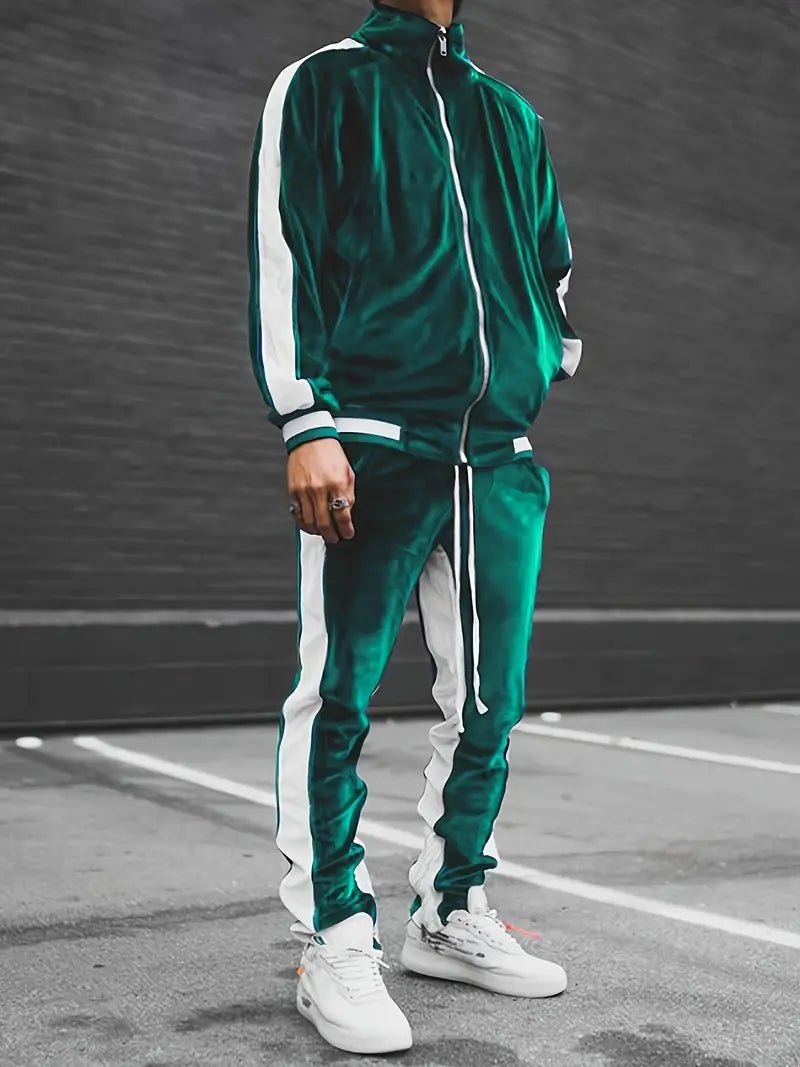 Men's Classic Full-Zip Velvet Tracksuit